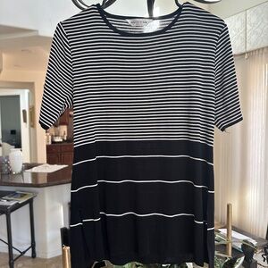 Misook Black and White Striped Knit Top